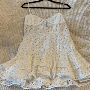 ZARA White Eyelet Ruffle Mini Dress